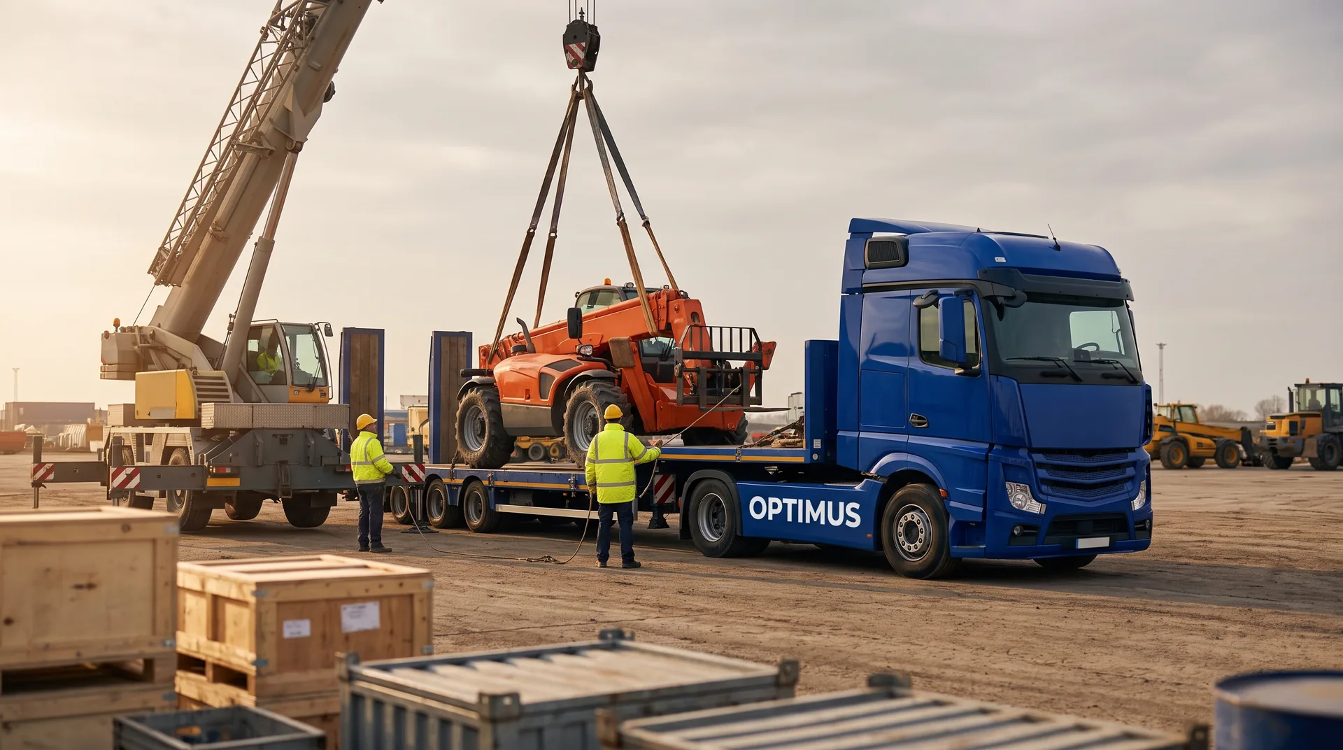 Loading a machine at the auction yard: trailer, ramp, crane or recovery truck