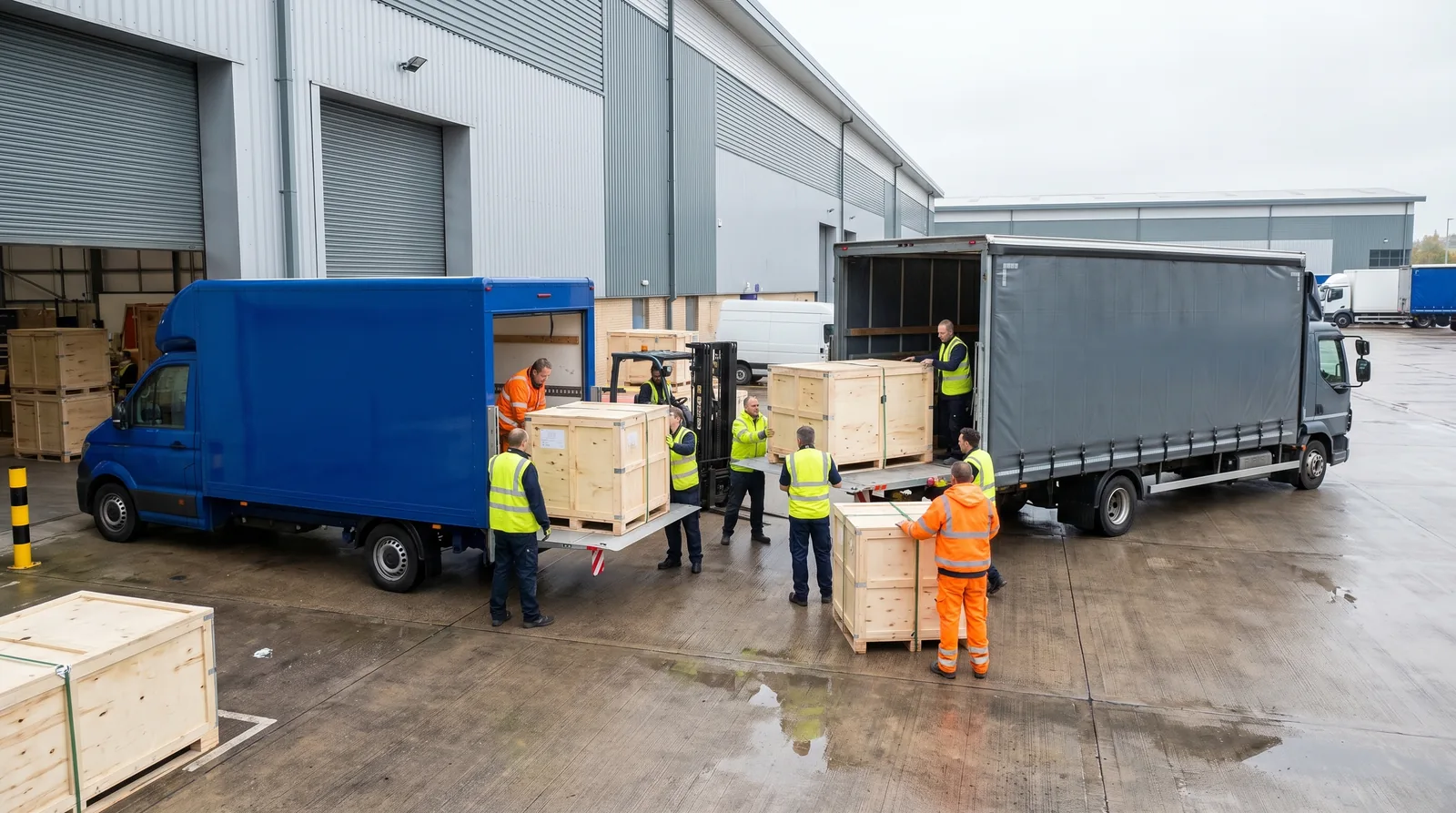 Exhibition logistics handling at venues in the United Kingdom.